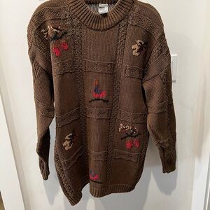 Vintage Leslie Fay Brown Ramie Cotton Chunky Knit Grandpa Sweater 2X Fall